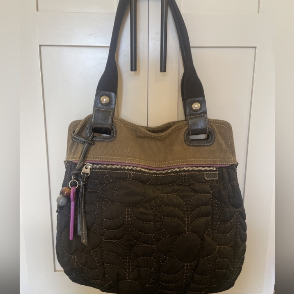 Fossil Fabric 14X15 Quilted Large KeyPer Handbag